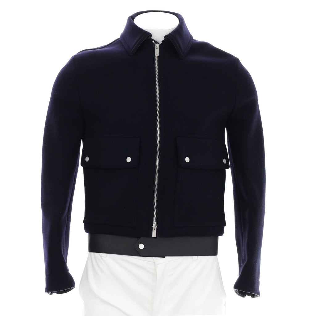 Men's Contrast Trim Zip Double Pocket Jacket Wool with Leather