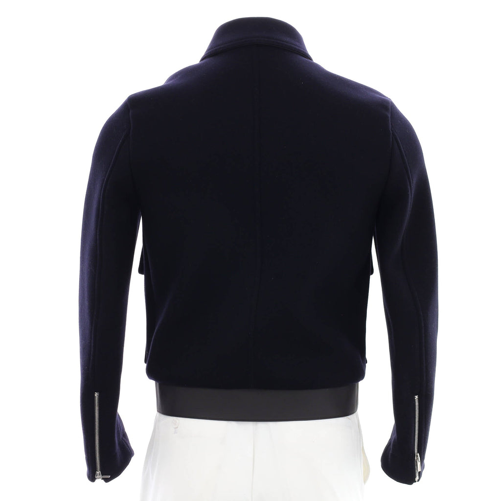 Men's Contrast Trim Zip Double Pocket Jacket Wool with Leather