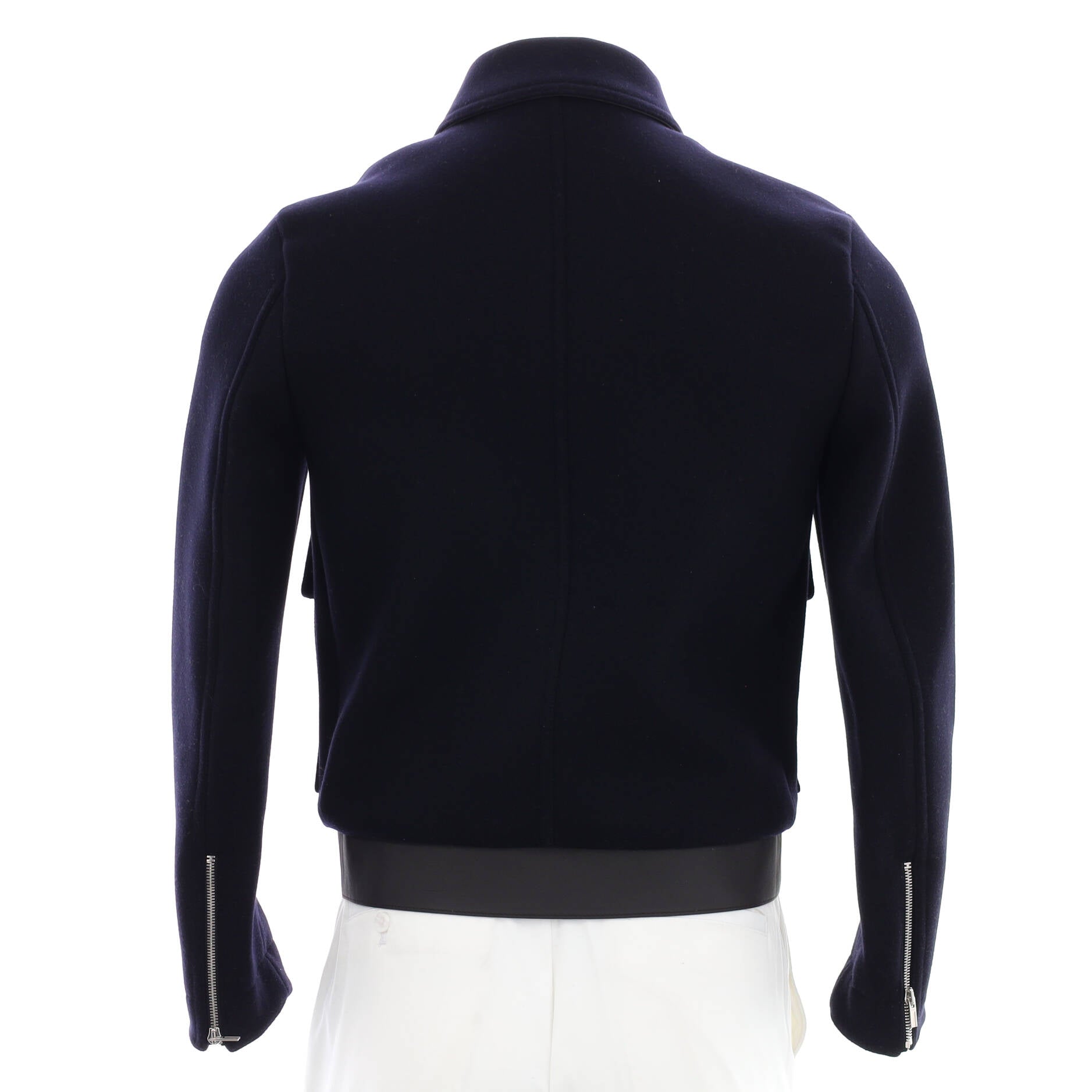Men's Contrast Trim Zip Double Pocket Jacket Wool with Leather