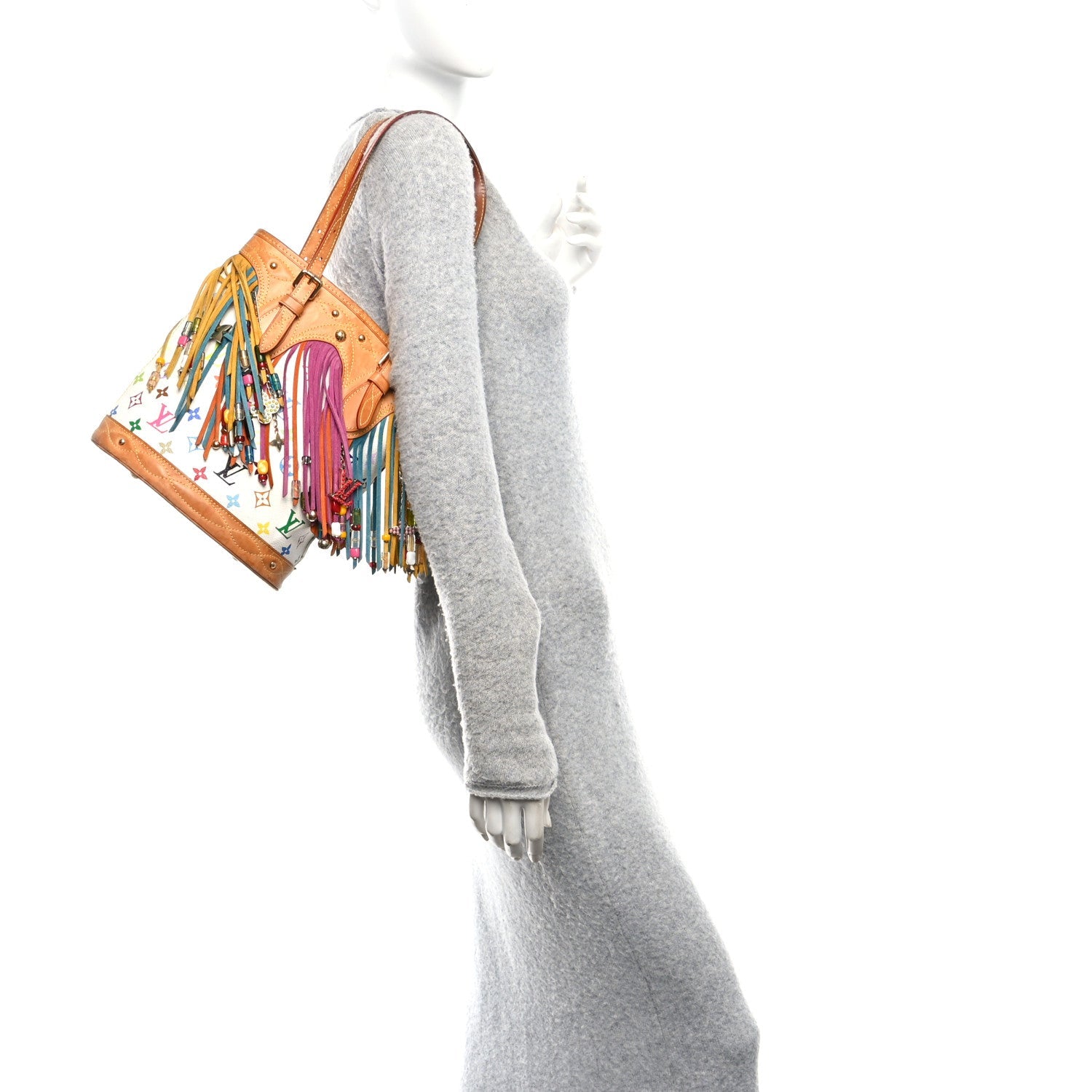 Monogram Multicolor Fringe Bucket White