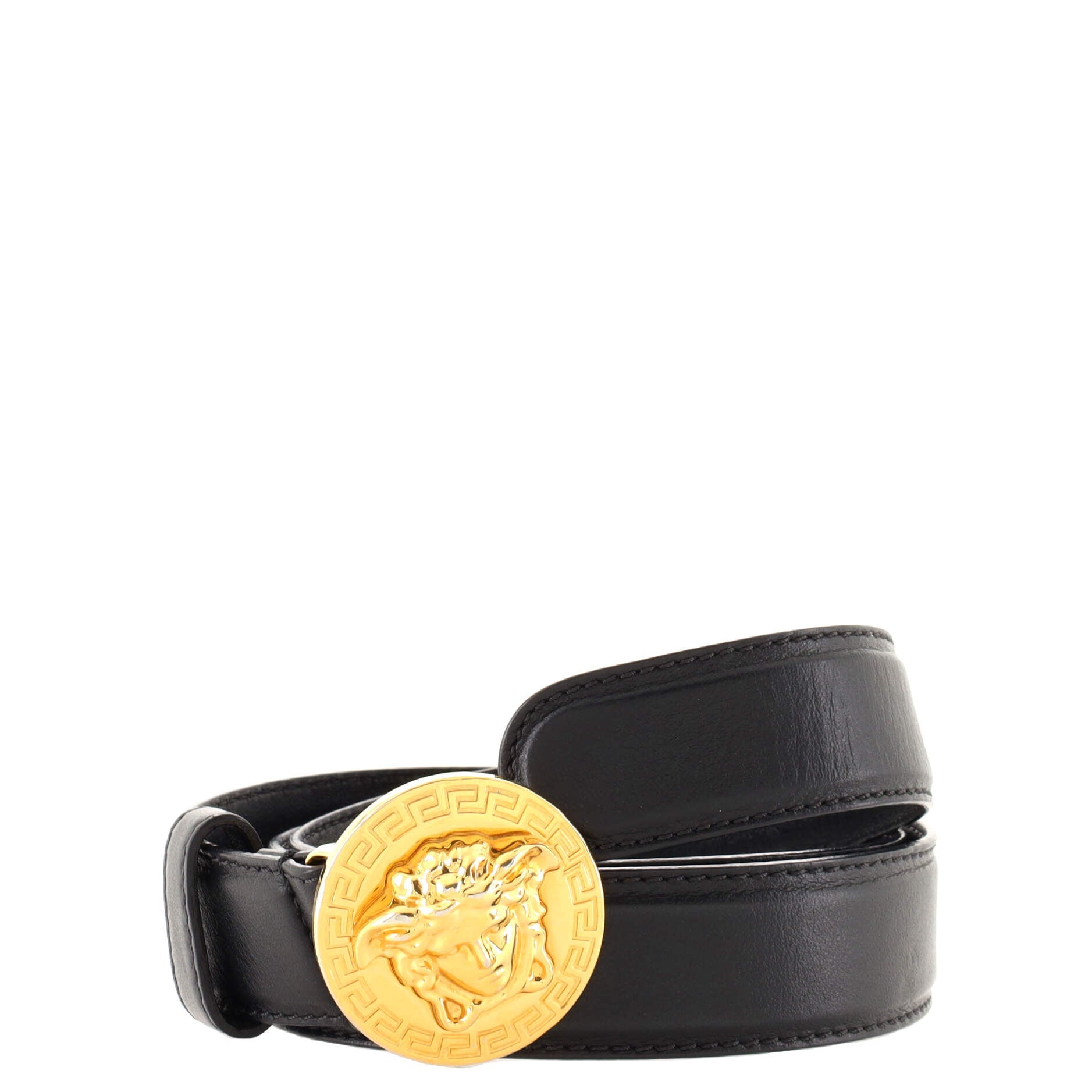 Classic Medusa Round Buckle Belt Leather Wide 85