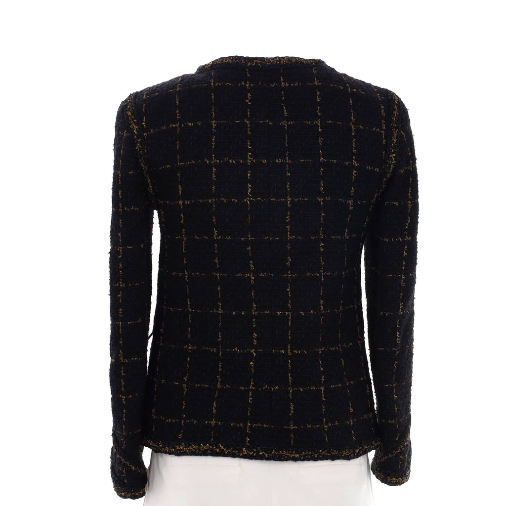 Women's Collarless Zip Up Jacket Tweed Blend