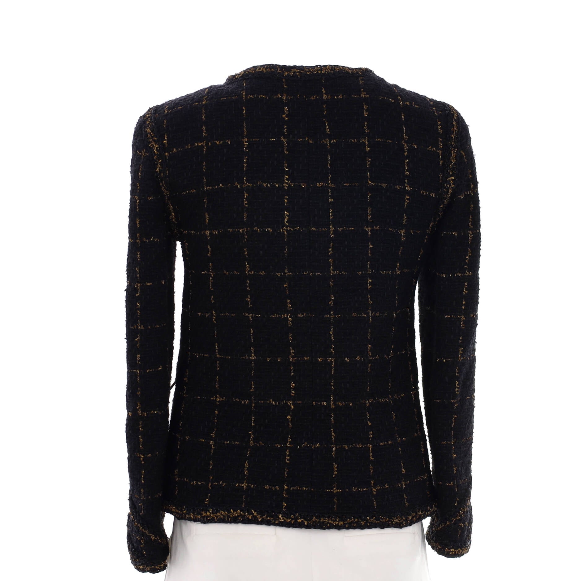 Women's Collarless Zip Up Jacket Tweed Blend