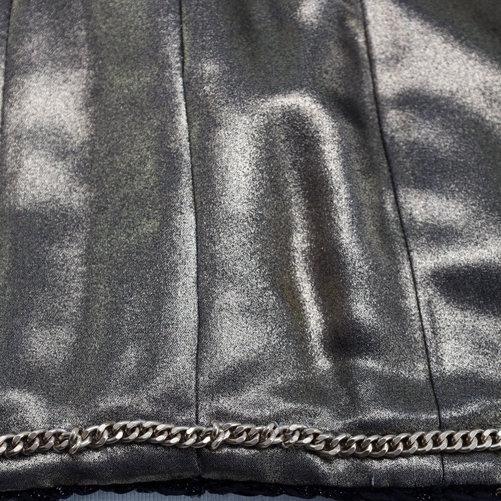 Women's Collarless Zip Up Jacket Tweed Blend