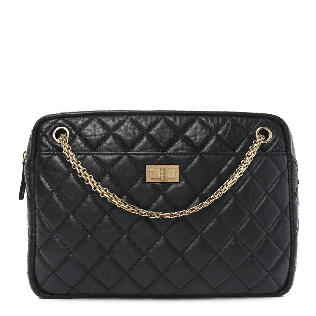 Aged Calfskin Quilted Large Reissue Camera Case Black
