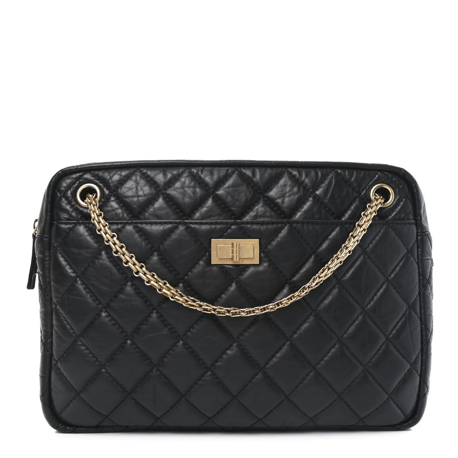 Aged Calfskin Quilted Large Reissue Camera Case Black