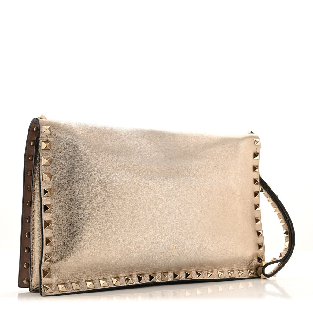 Metallic Nappa Rockstud Wristlet Clutch  Gold