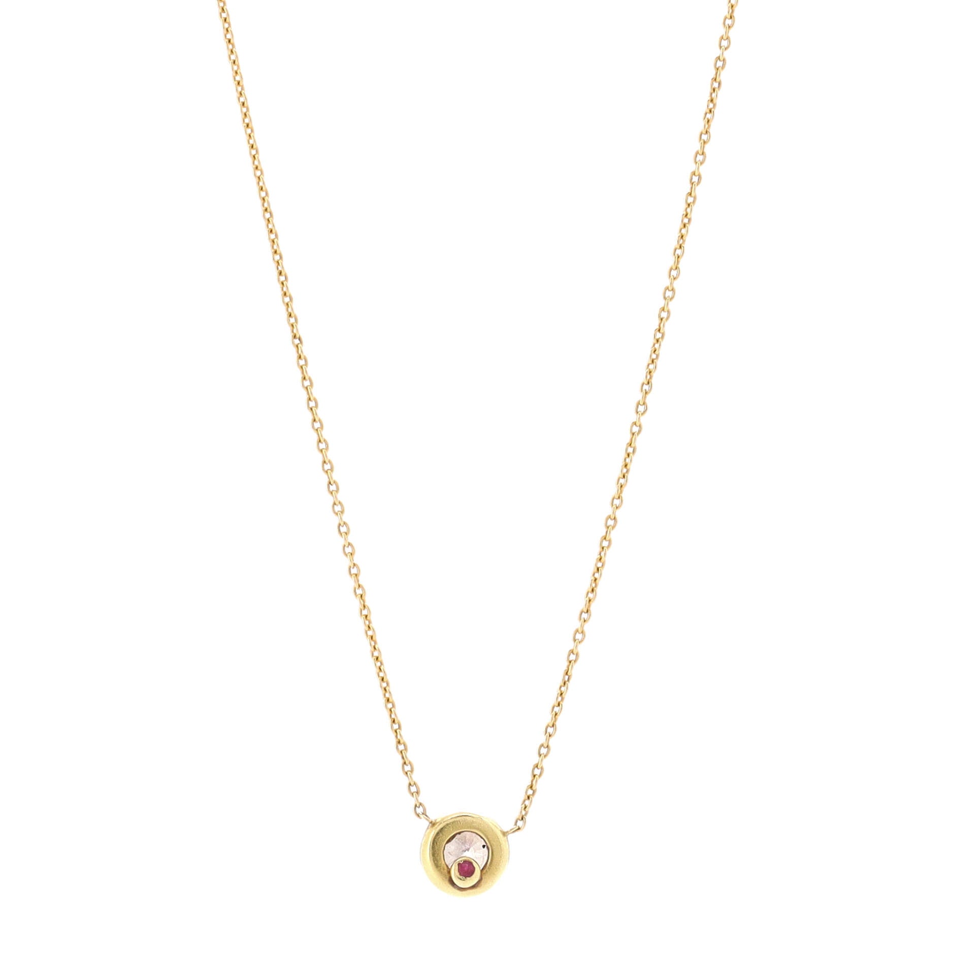 Diamond Bezel Pendant Necklace 18K Yellow Gold and Diamond