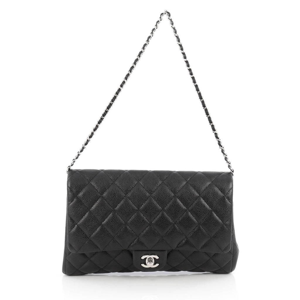 Clutch with Chain Quilted Caviar