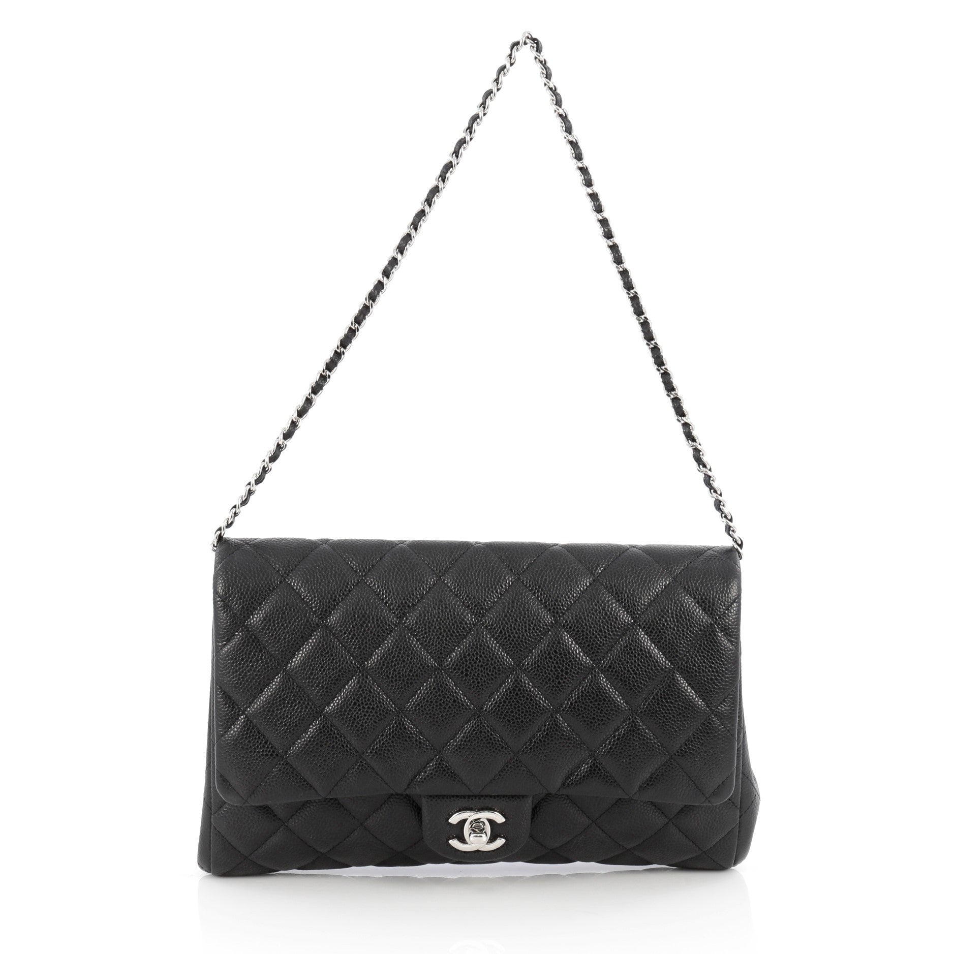Clutch with Chain Quilted Caviar