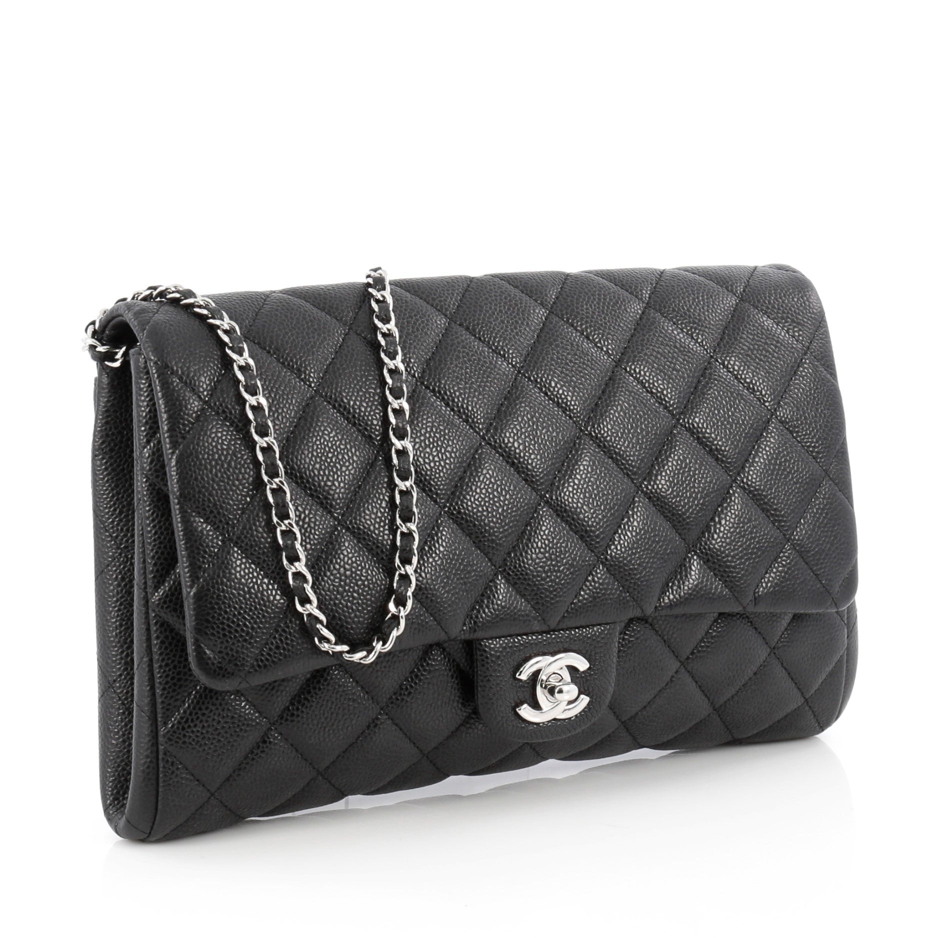 Clutch with Chain Quilted Caviar