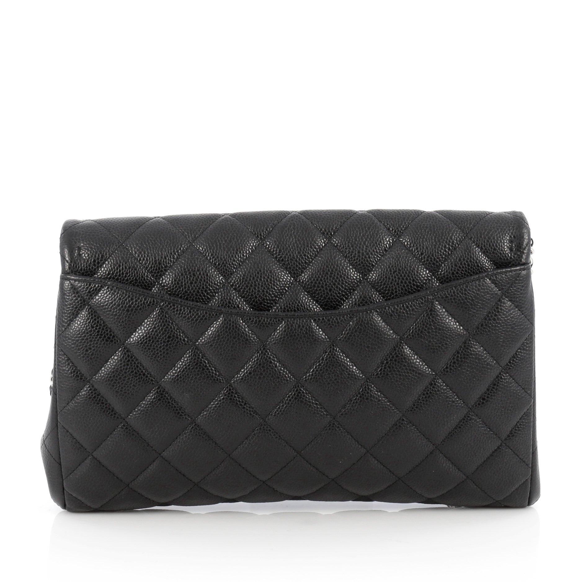 Clutch with Chain Quilted Caviar