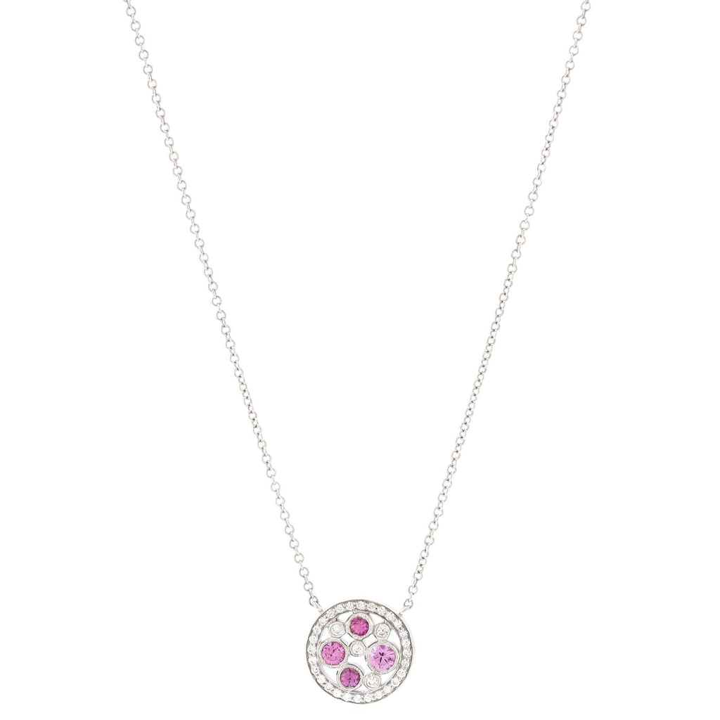 Cobblestone Pendant Necklace Platinum with Diamonds and Pink Sapphires