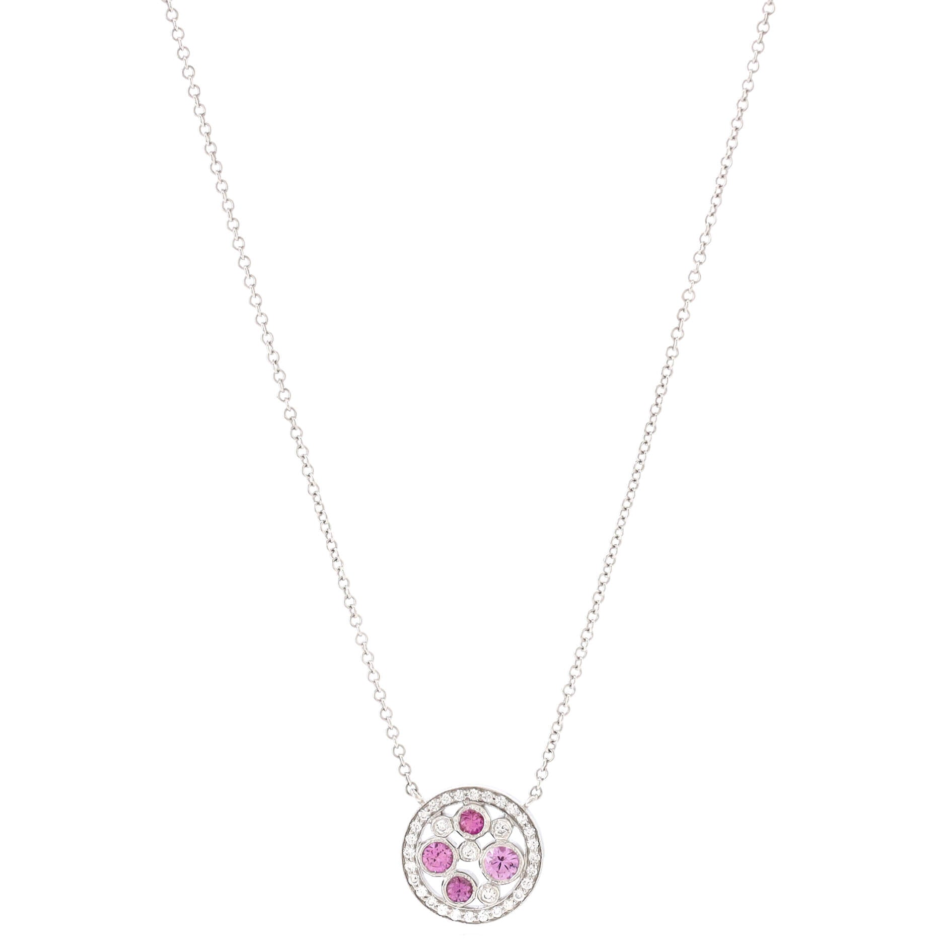 Cobblestone Pendant Necklace Platinum with Diamonds and Pink Sapphires