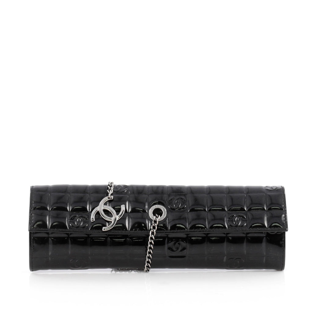 Chain Wrap Chocolate Bar Clutch Quilted Patent
