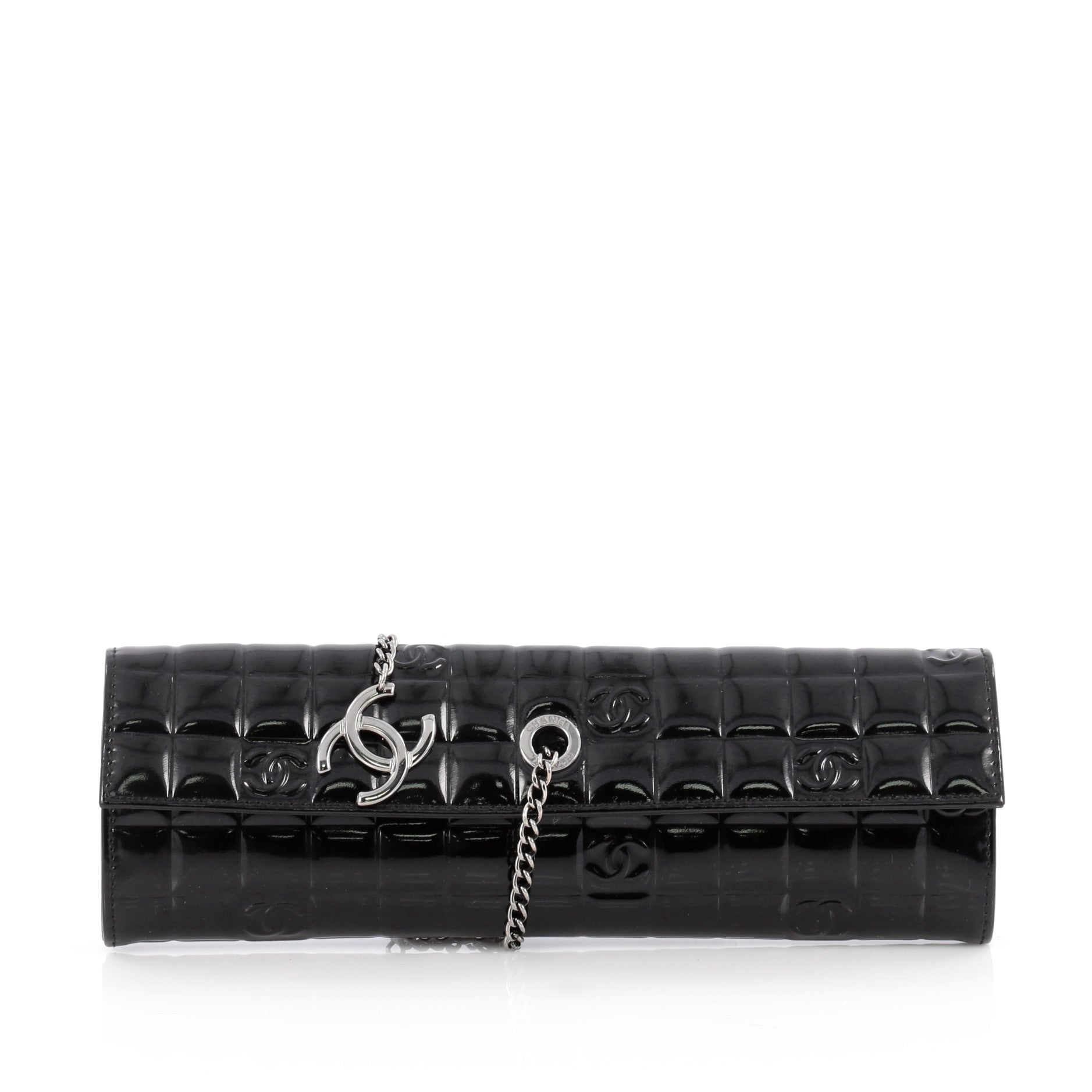 Chain Wrap Chocolate Bar Clutch Quilted Patent