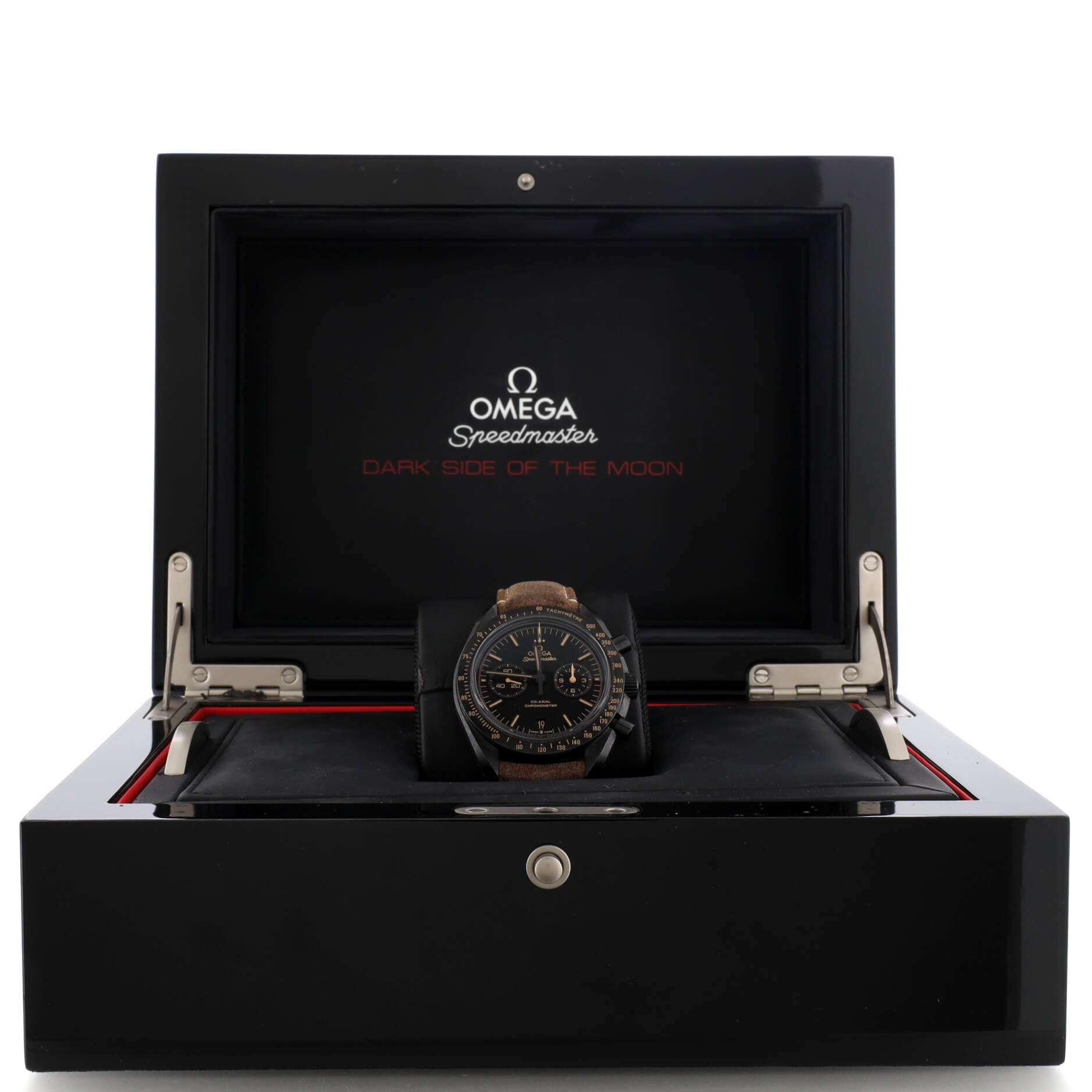 Speedmaster Professional Moonwatch Dark Side Of The Moon Co-Axial Chronometer Chronograph Automatic Watch Ceramic and Leather 44