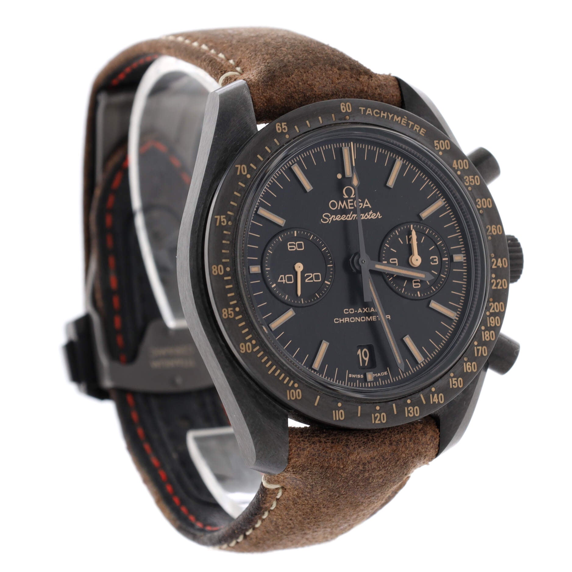 Speedmaster Professional Moonwatch Dark Side Of The Moon Co-Axial Chronometer Chronograph Automatic Watch Ceramic and Leather 44