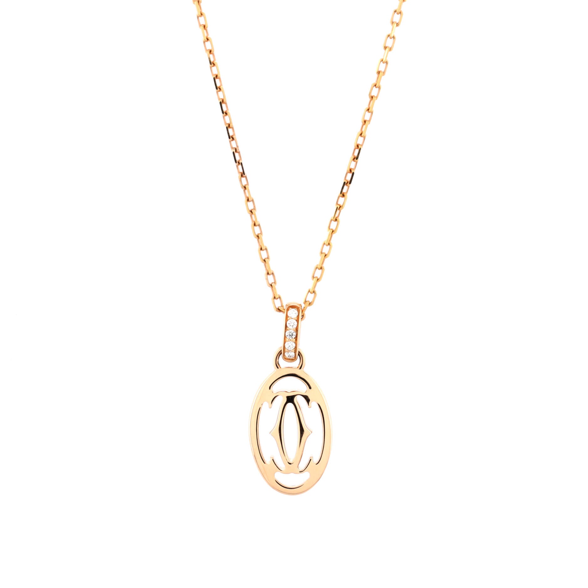 Logo Double C Pendant Necklace 18K Rose Gold with Diamonds