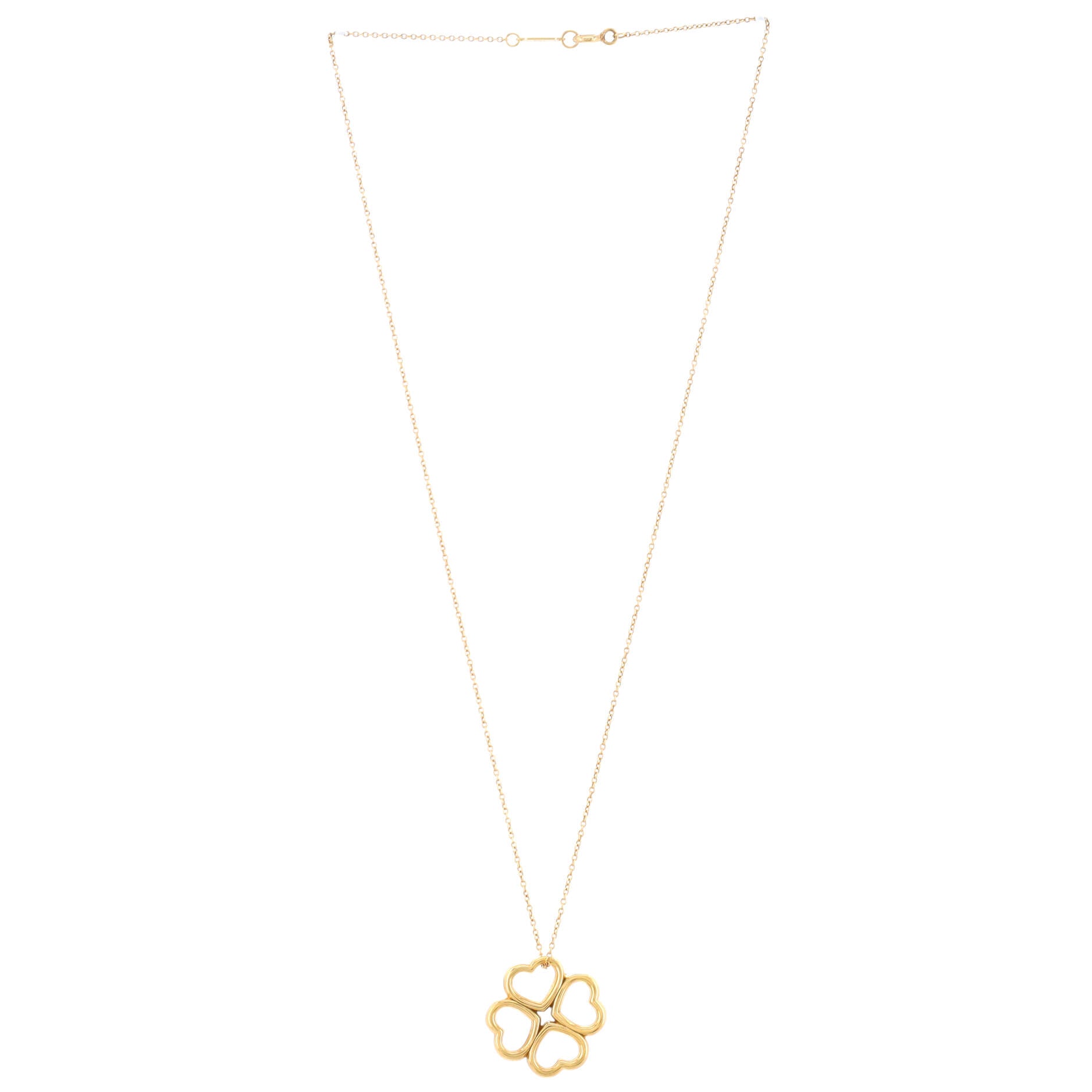 Heart Clover Pendant Necklace 18K Yellow Gold