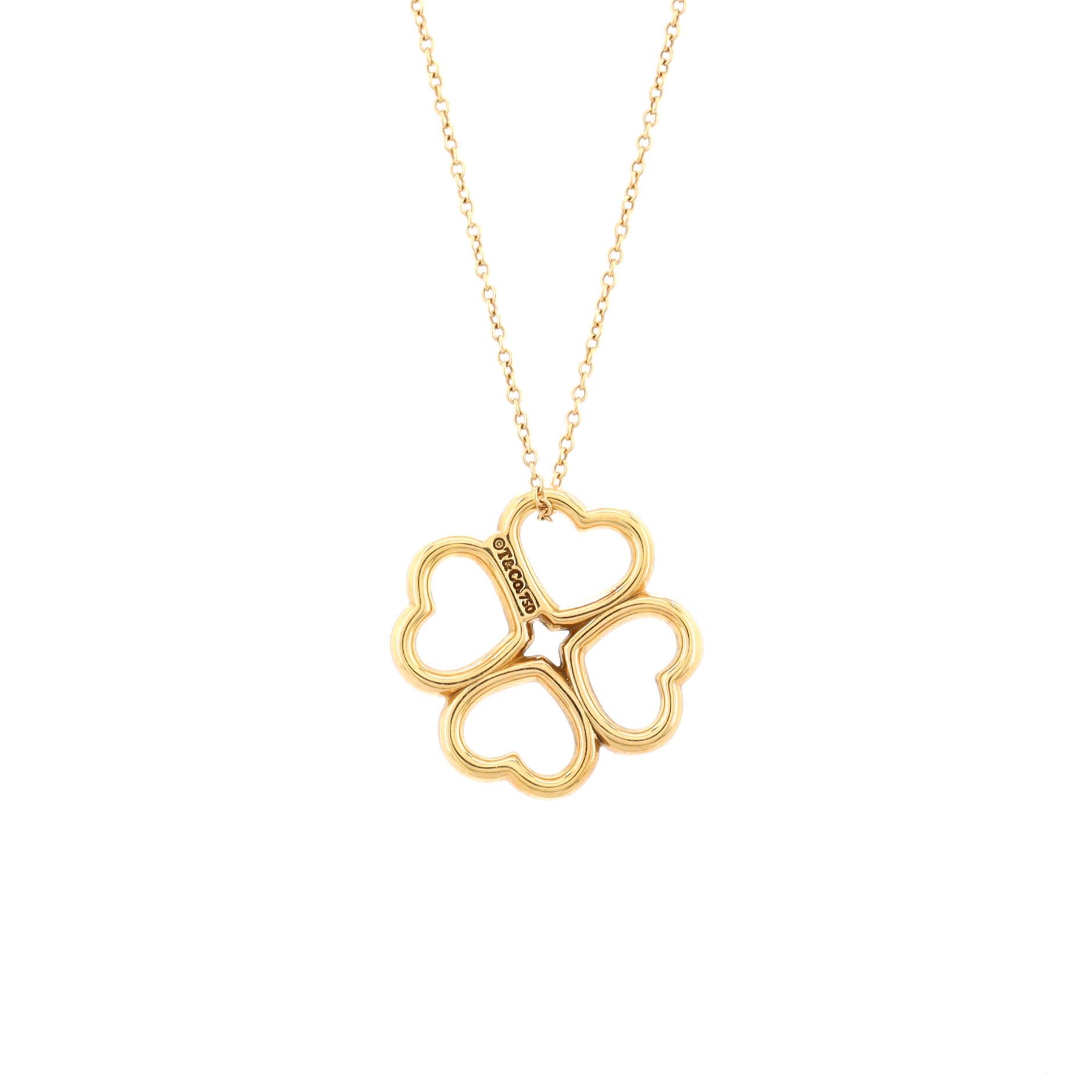 Heart Clover Pendant Necklace 18K Yellow Gold