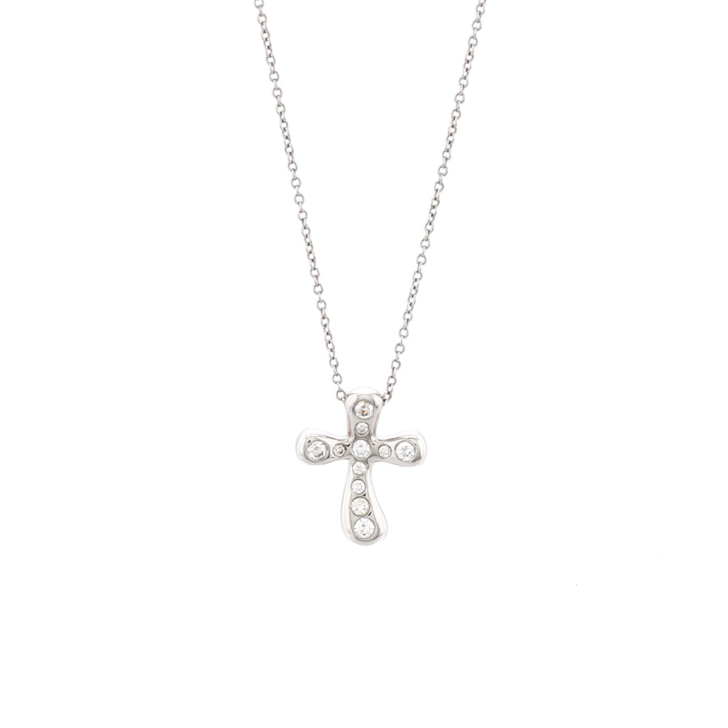 Elsa Peretti Cross Pendant Necklace Platinum and Diamonds Large