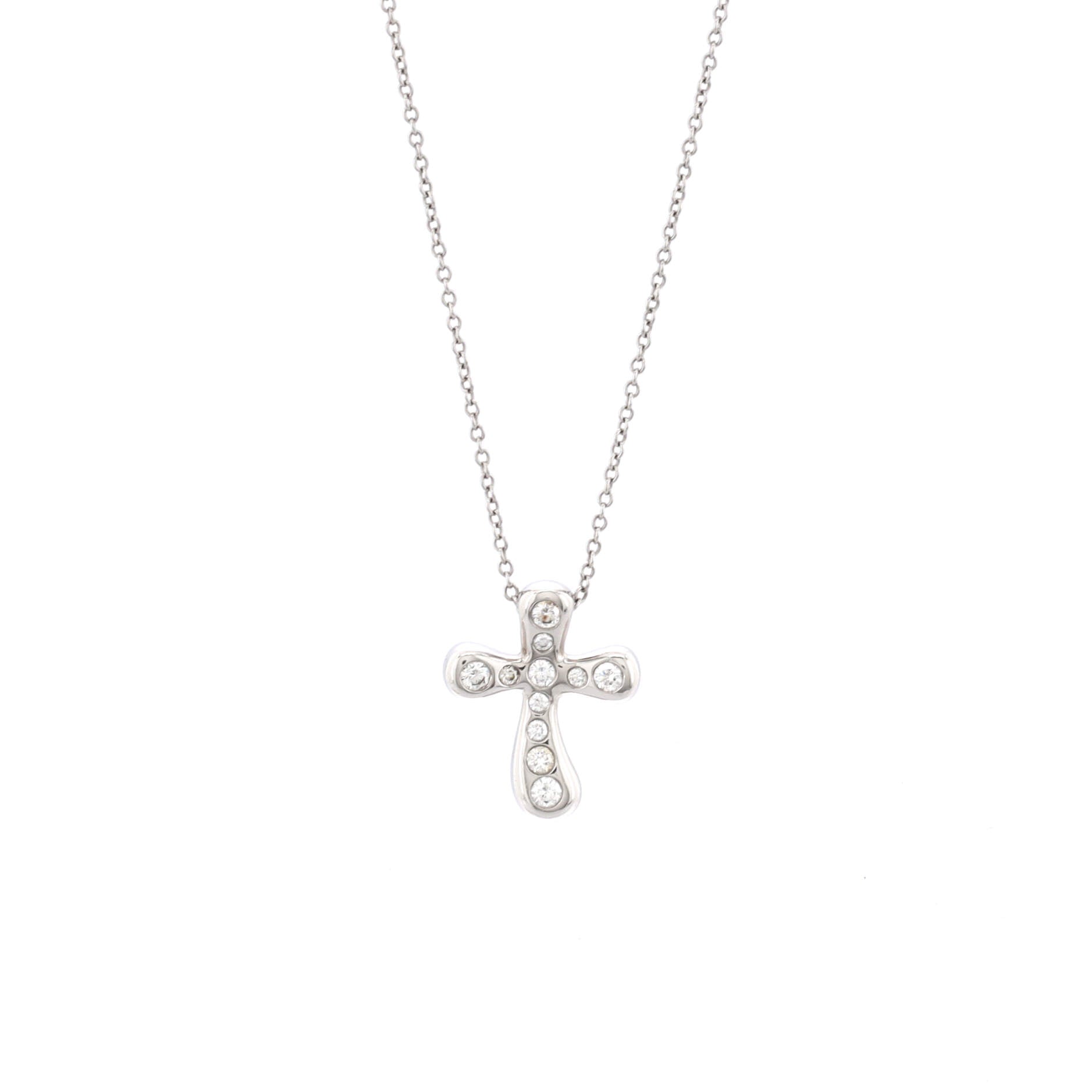 Elsa Peretti Cross Pendant Necklace Platinum and Diamonds Large