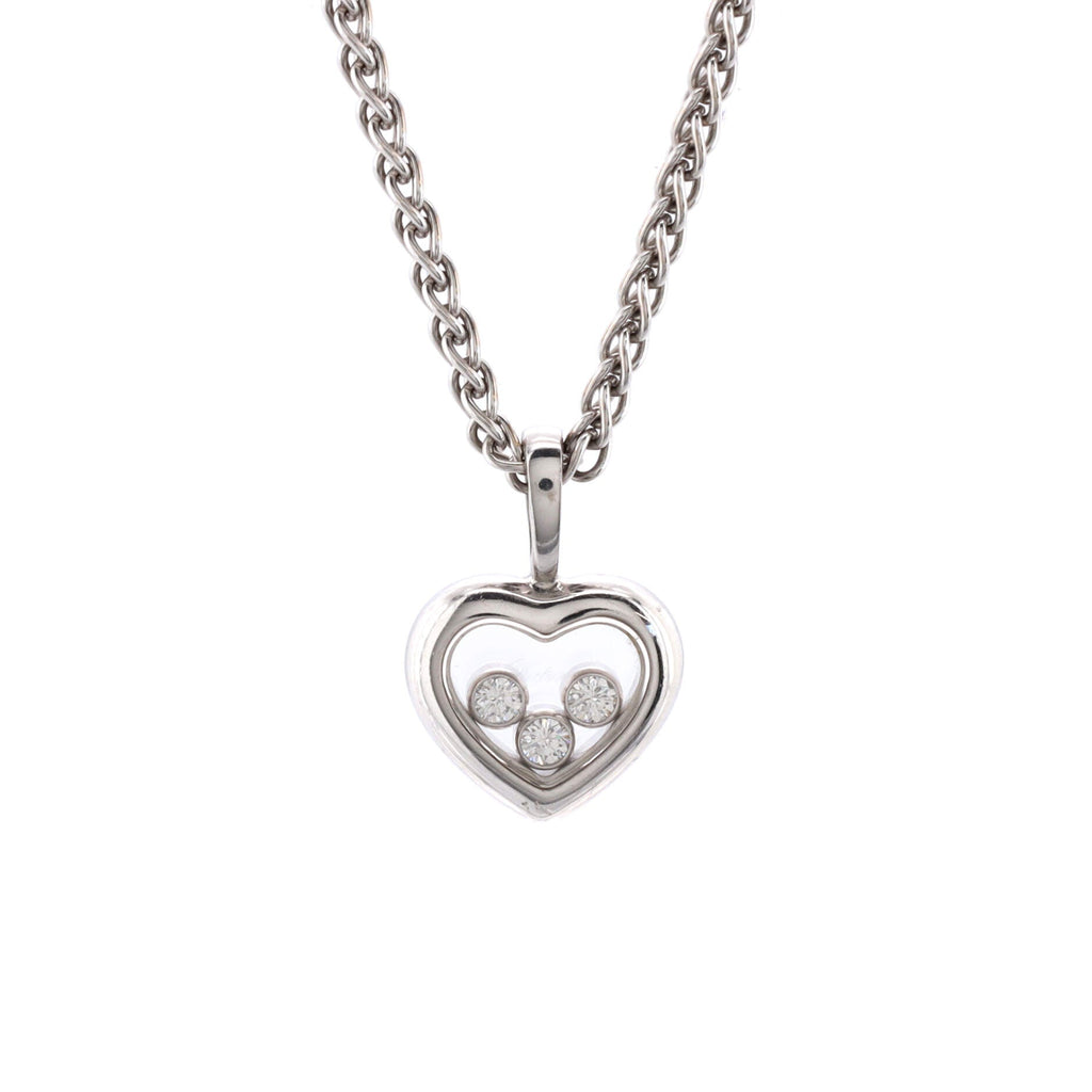 Happy Diamonds 3 Diamond Heart Pendant Necklace 18K White Gold and Diamonds