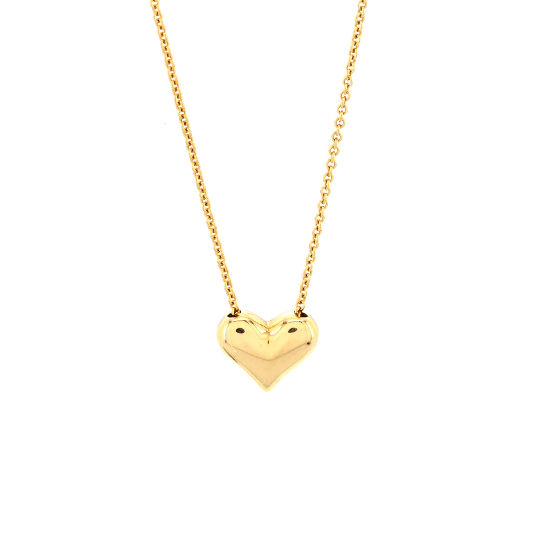 Puff Heart Pendant Necklace 18K Yellow Gold Large