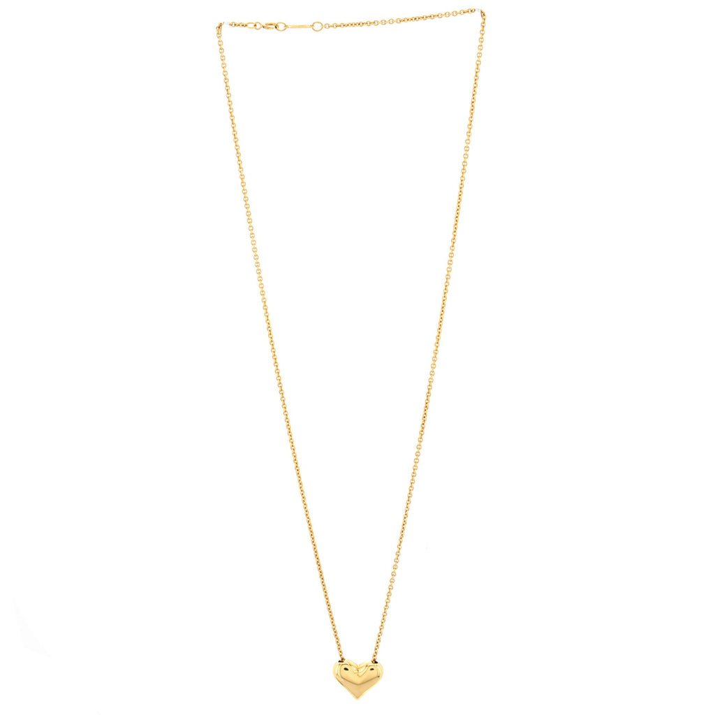 Puff Heart Pendant Necklace 18K Yellow Gold Large