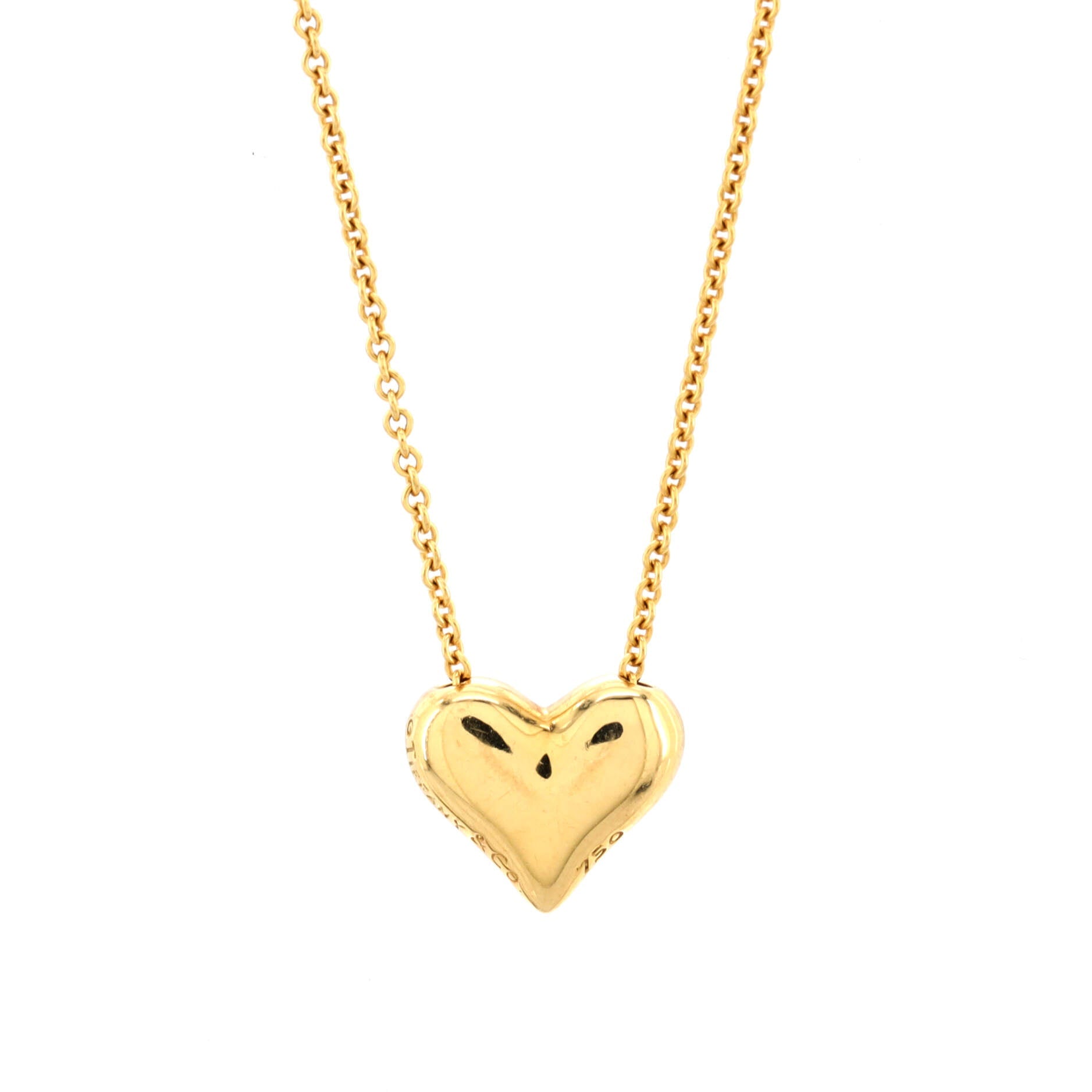 Puff Heart Pendant Necklace 18K Yellow Gold Large