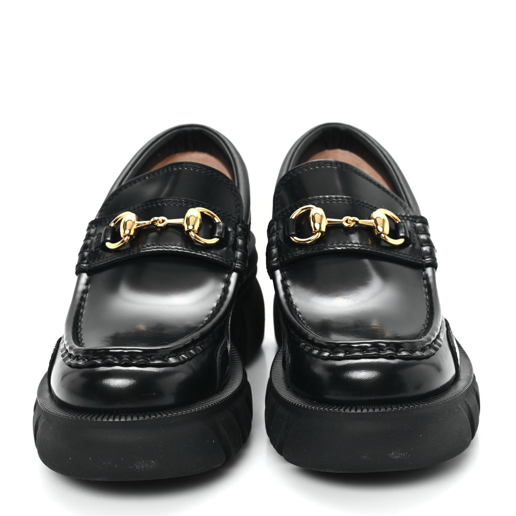 Magnum Calfskin Nappa Samoa Womens Horsebit Platform Chunky Lug Sole 40mm Loafers 35 Black