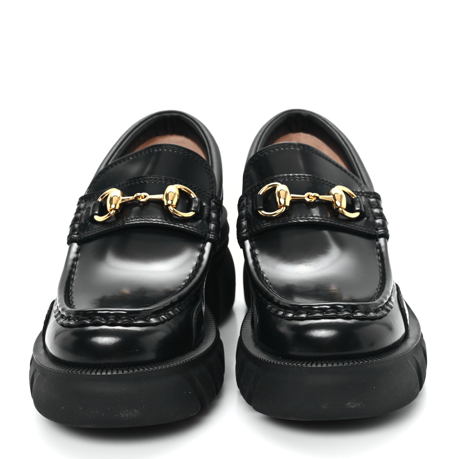Magnum Calfskin Nappa Samoa Womens Horsebit Platform Chunky Lug Sole 40mm Loafers 35 Black