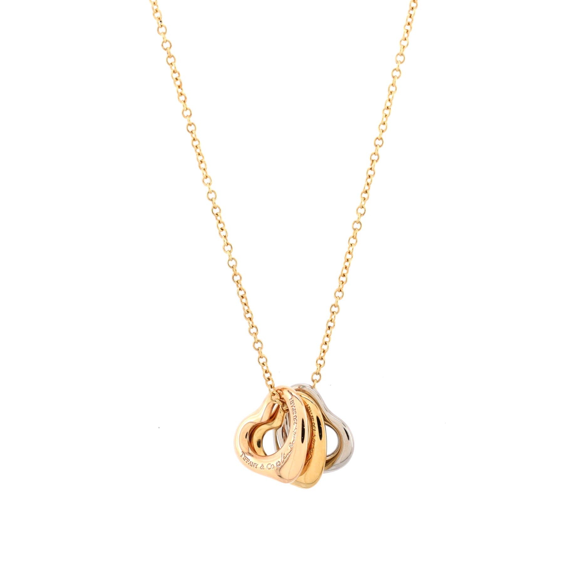 Elsa Peretti Triple Open Heart Pendant Necklace 18K Tricolor Gold