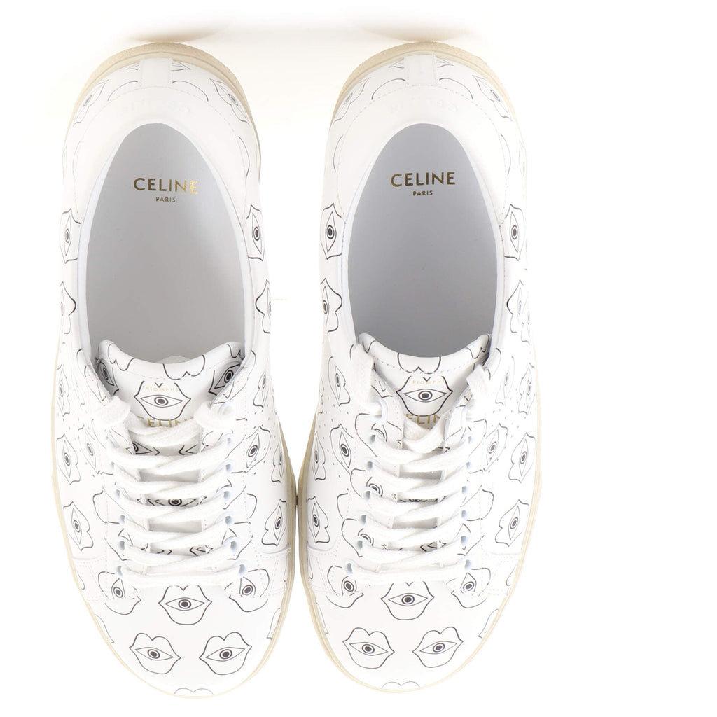 Men's Triomphe Lace Up Low-Top Sneakers Printed Leather