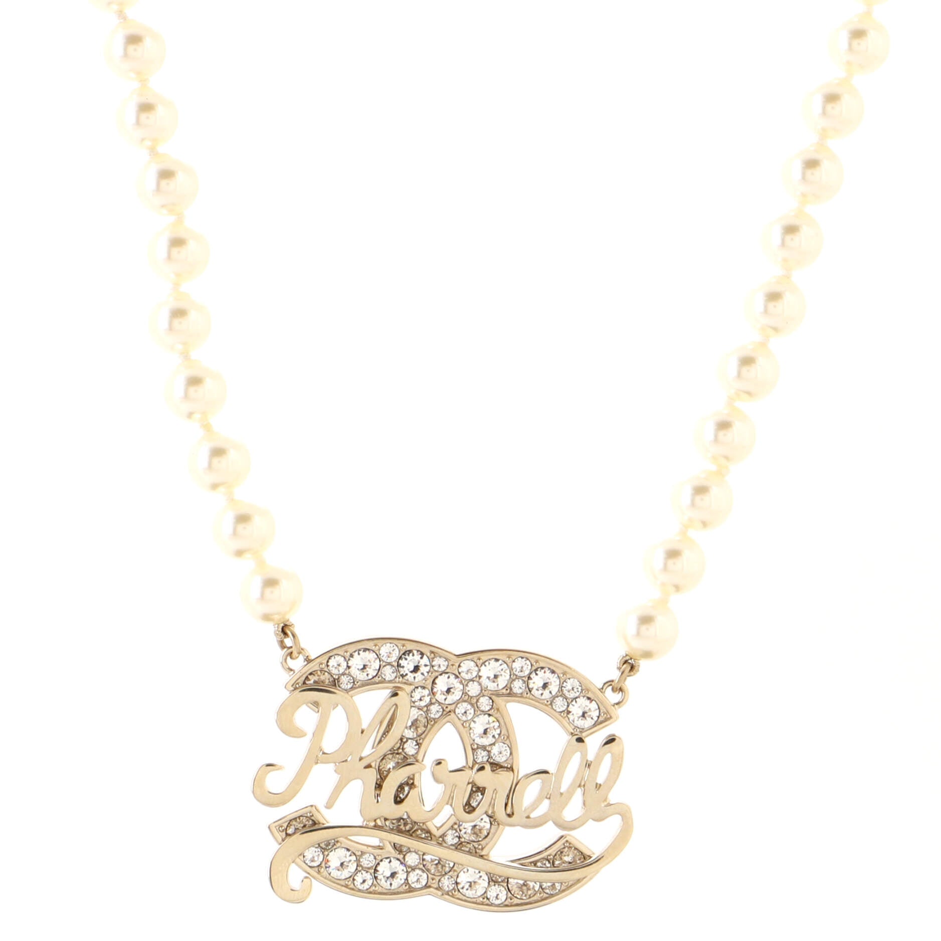 Pharrell CC Necklace Faux Pearls with Crystal Embellished Metal