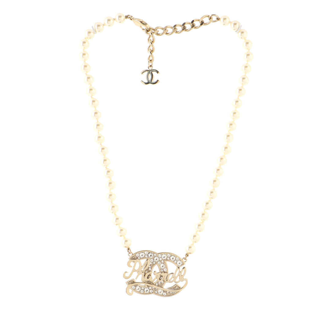Pharrell CC Necklace Faux Pearls with Crystal Embellished Metal