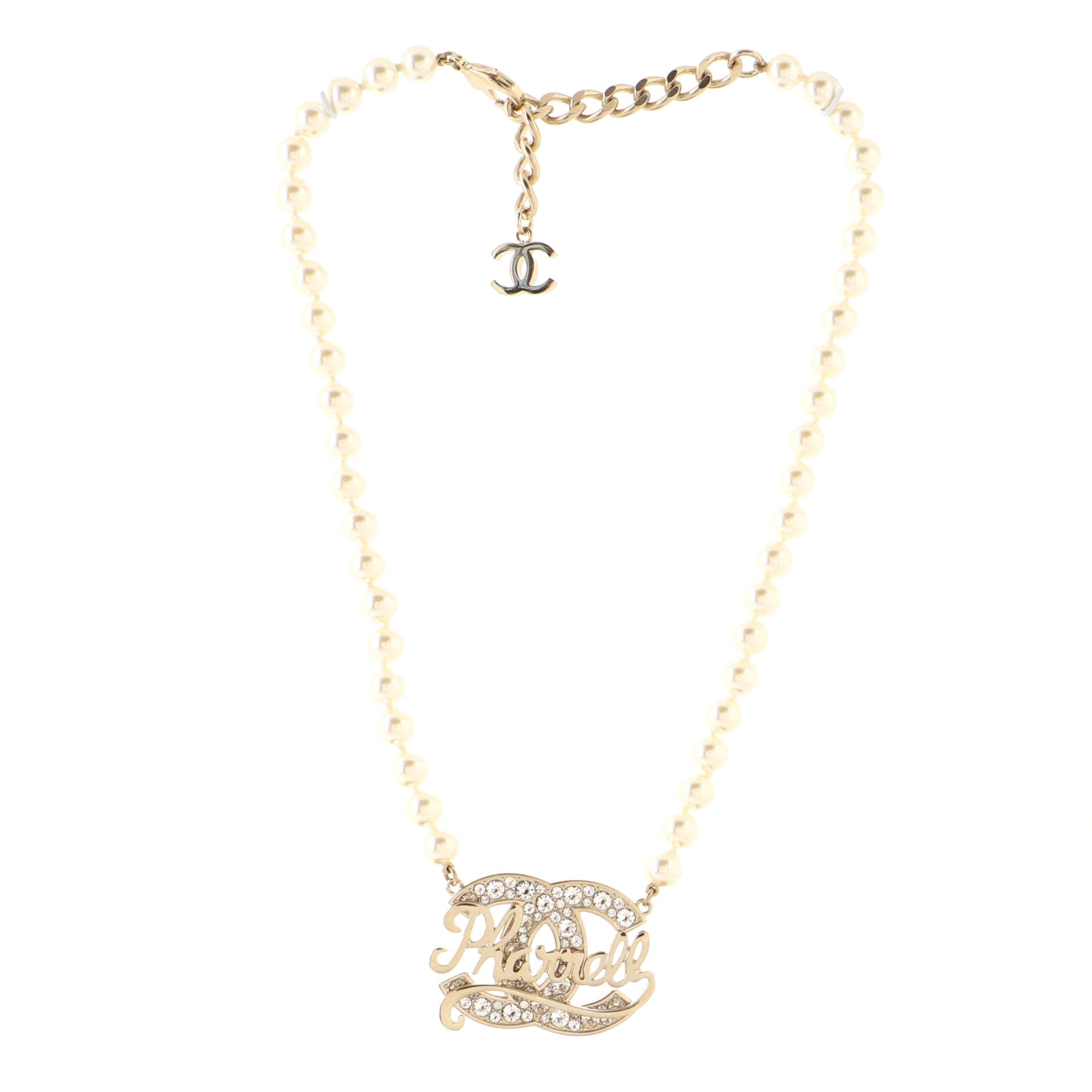 Pharrell CC Necklace Faux Pearls with Crystal Embellished Metal