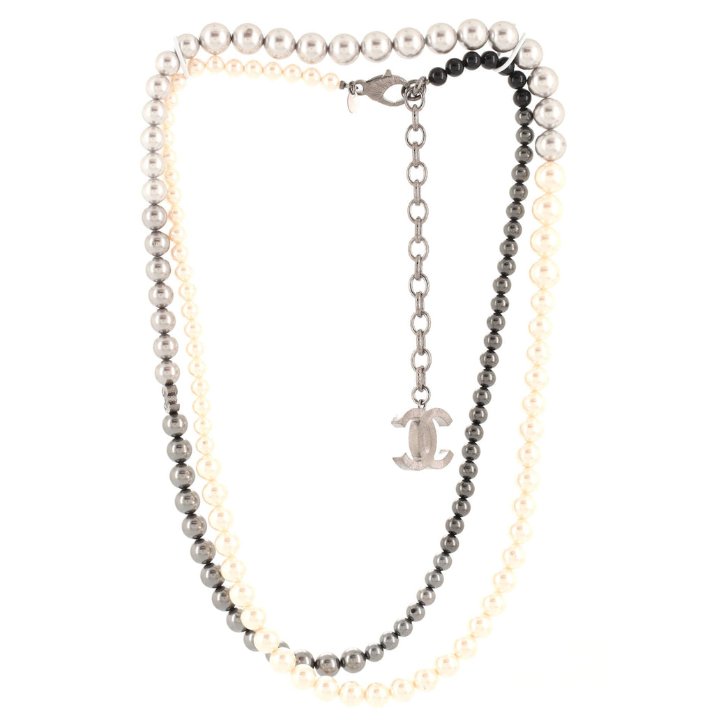 CC Long Necklace Faux Pearls and Metal