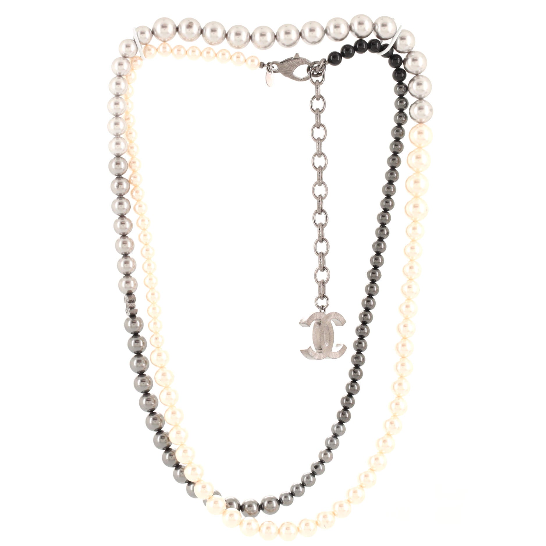 CC Long Necklace Faux Pearls and Metal