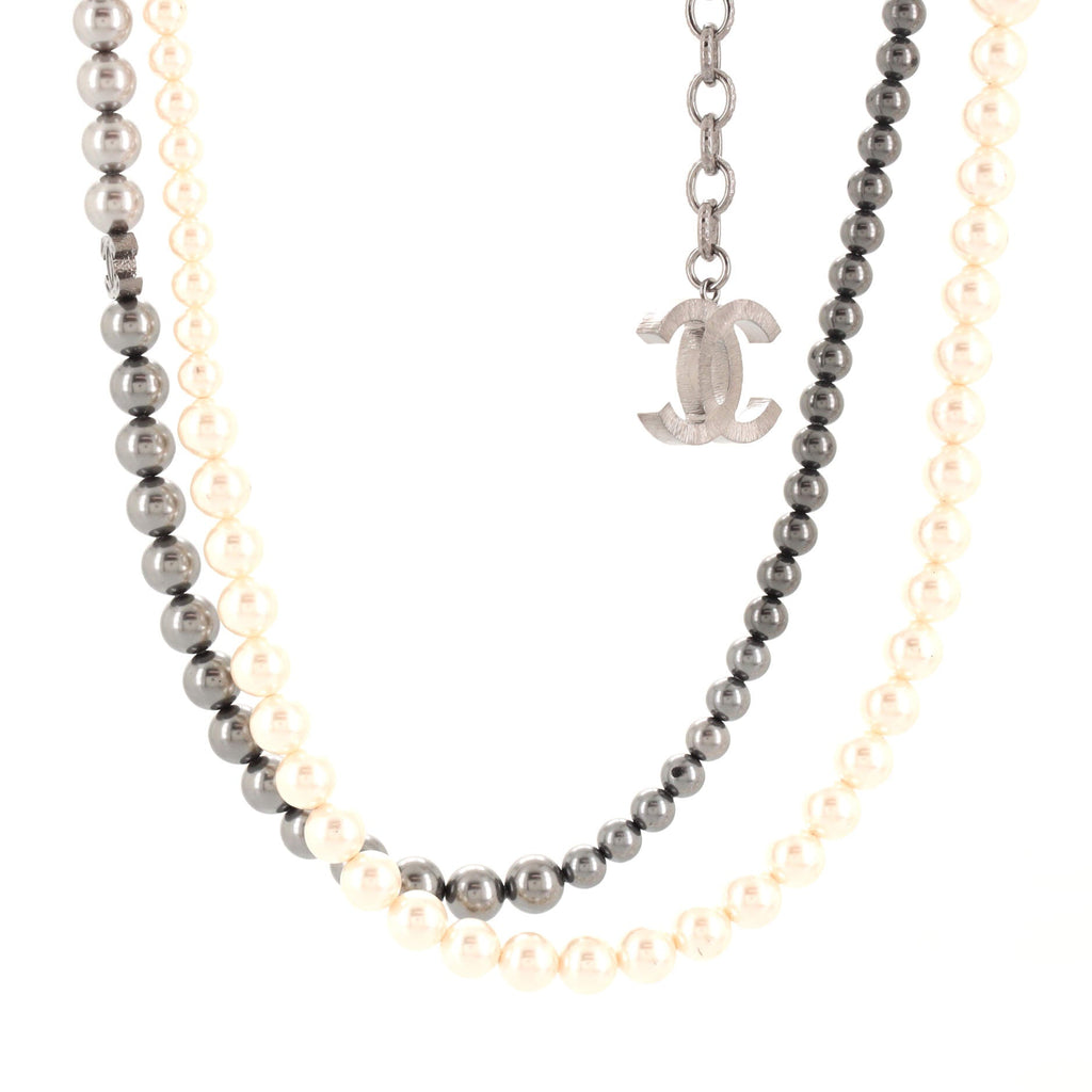 CC Long Necklace Faux Pearls and Metal