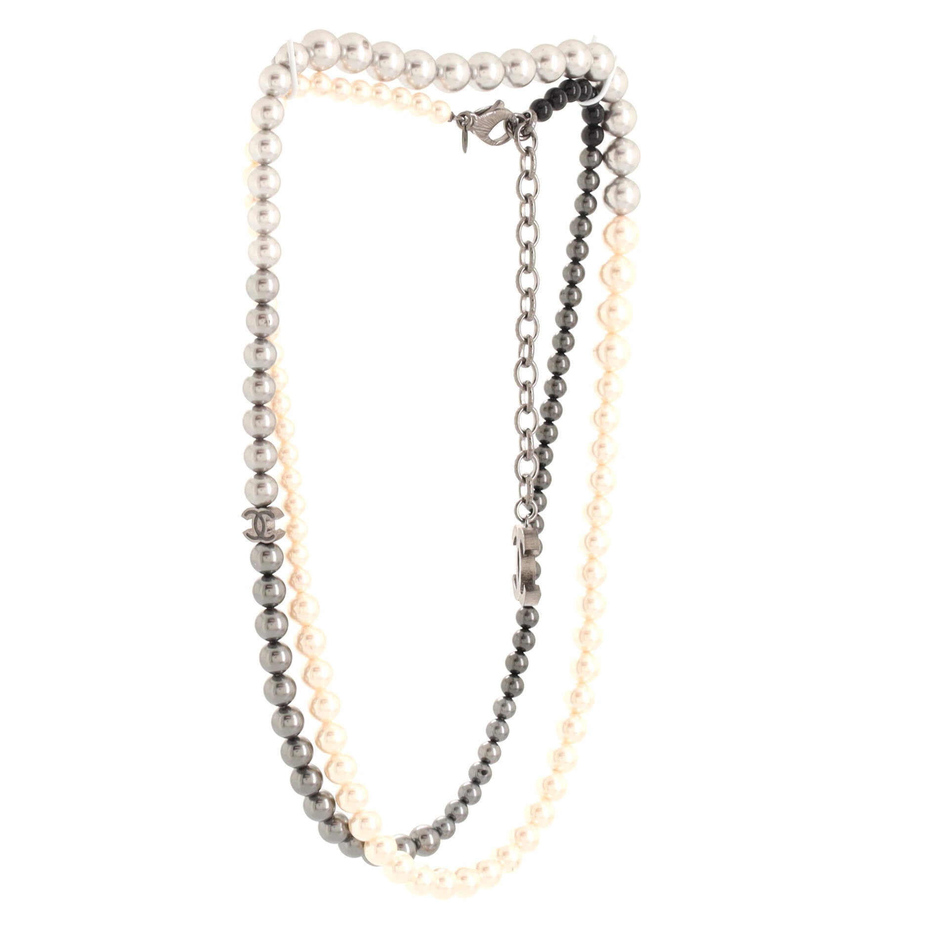 CC Long Necklace Faux Pearls and Metal