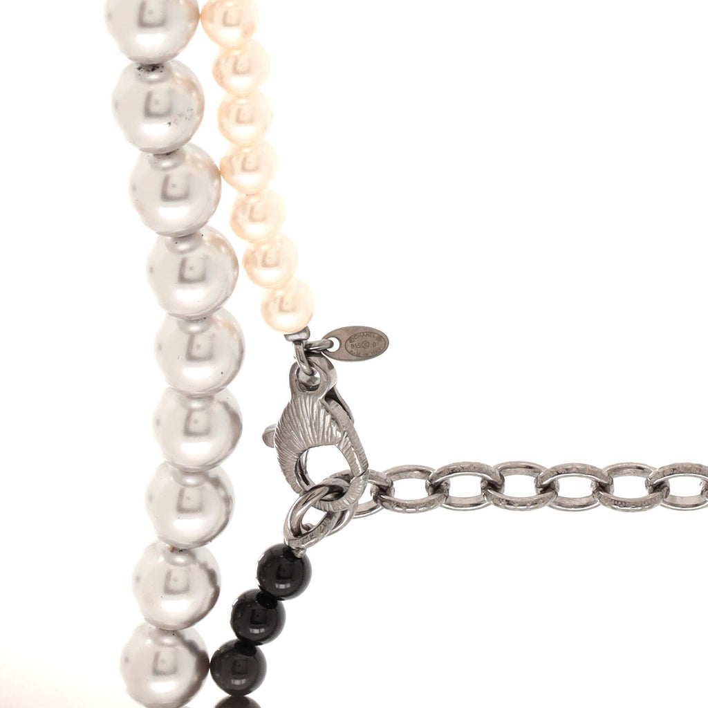 CC Long Necklace Faux Pearls and Metal