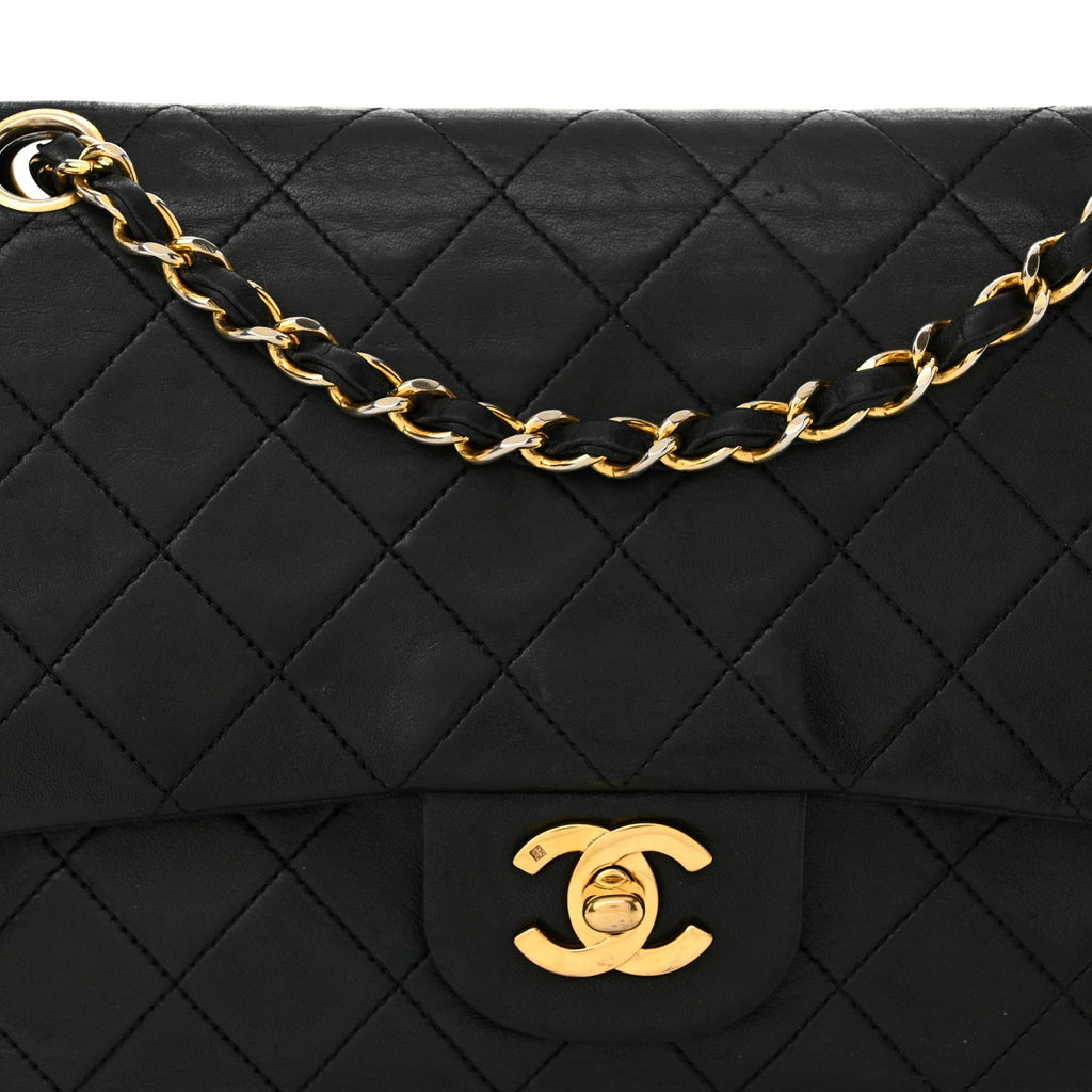 Lambskin Quilted Medium Double Flap Black