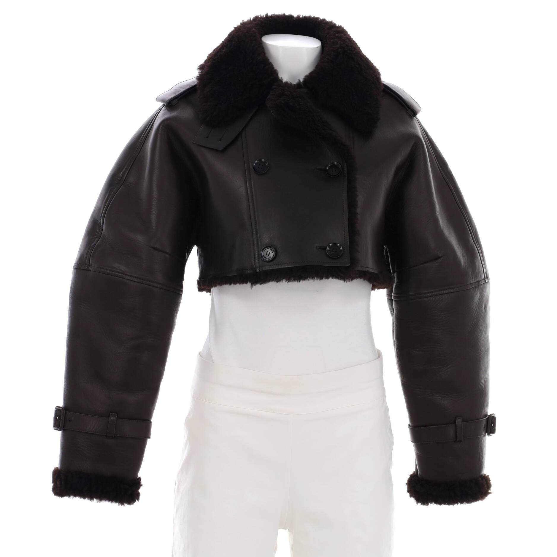 Women's Cropped Biker Jacket Leather and Shearling