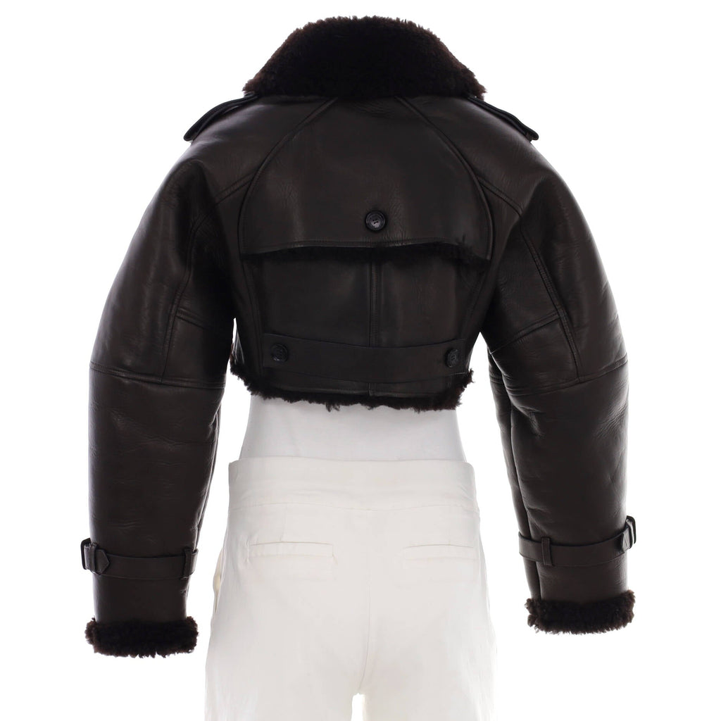 Women's Cropped Biker Jacket Leather and Shearling