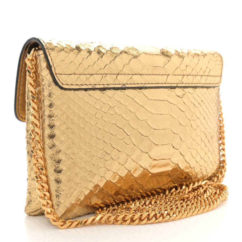 Laminated Snakeskin Embossed Mini Monarch Bag Dark Gold