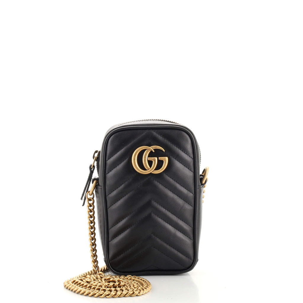 GG Marmont Vertical Phone Crossbody Bag Matelasse Leather Mini