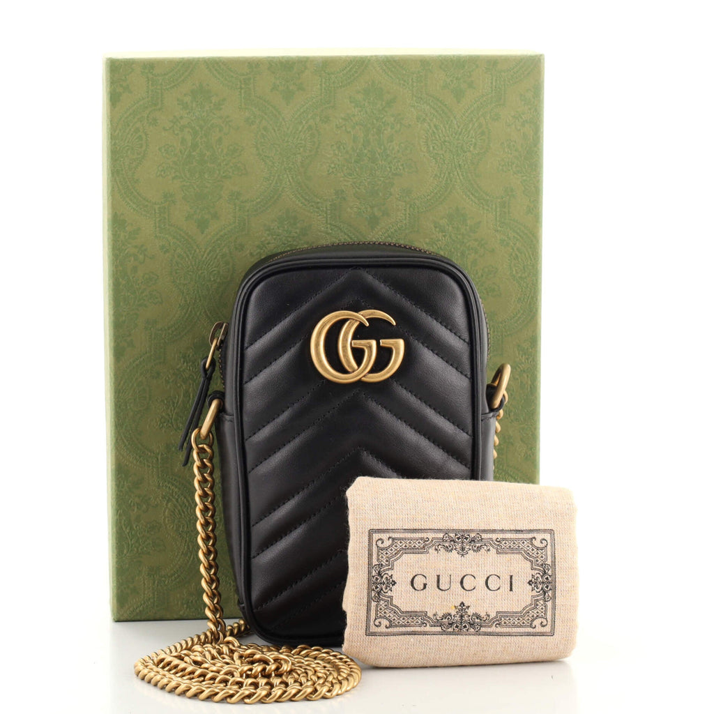 GG Marmont Vertical Phone Crossbody Bag Matelasse Leather Mini