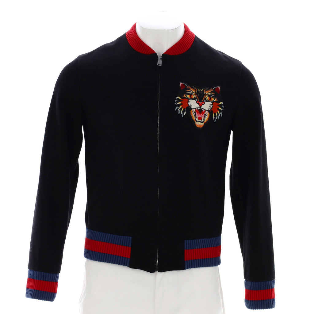 Men's Angry Cat Bomber Jacket Wool Blend